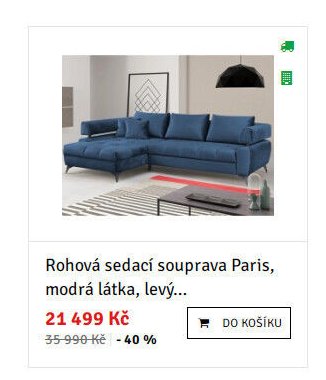 Rohová sedací souprava Paris, modrá látka, levý...