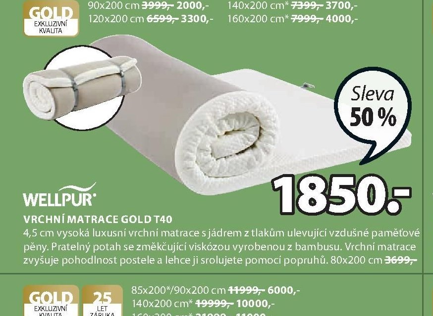 Vrchní matrace GOLD T40