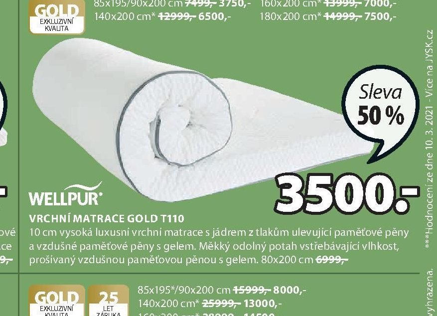 Vrchní matrace GOLD T110