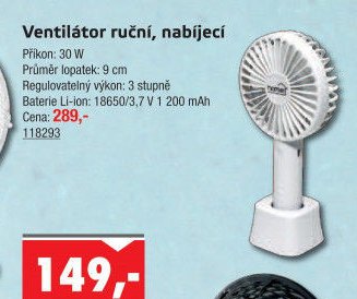 Ventilátor ruční, nabíjecí