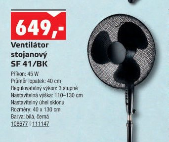 Ventilátor stojanový SF 41/BK