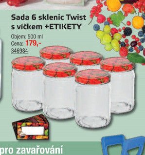 Sada 6 sklenic Twist s víčkem + ETIKETY