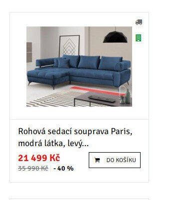 Rohová sedací souprava Paris, modrá látka, levý...