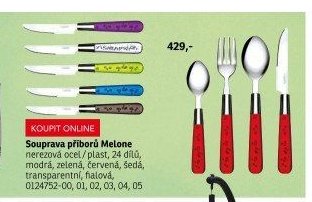 Souprava příborů Melone, nerezová ocel / plast, 24 dílů, modrá, zelená, červená, šedá, transparentní, fialová, 0124752-00, 01, 02, 03, 04, 05