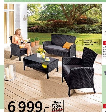 Zahradní set, umělý ratan / kovová konstrukce, stůl 90x36x45 cm, křeslo 68x85x68 cm, dvojsedák 124x85x72 cm, 400084-00, 4584706-00