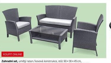 Zahradní set, umělý ratan / kovová konstrukce, stůl 90x36x45 cm, křeslo 68x85x68 cm, dvojsedák 124x85x72 cm, 400084-00, 4584706-00
