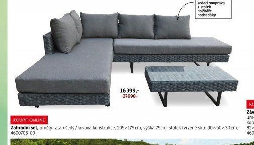 Zahradní set, umělý ratan šedý / kovová konstrukce