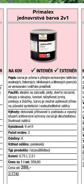 Primalex jednovrstvá barva 2v1