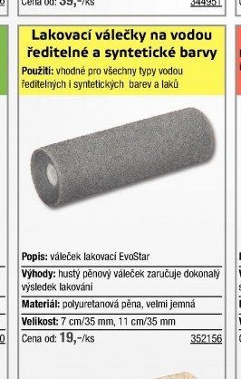 Lakovací válečky na vodou ředitelné a syntetické barvy