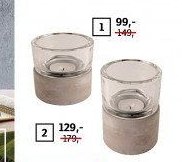 Svícen 1, sklo/cement, průměr 8,3 cm, výška 9,2 cm