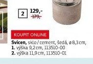 Svícen 2, sklo/cement, průměr 8,3 cm, výška 11,9 cm
