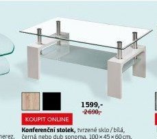 Konferenční stolek, tvrzené sklo/bílá, černá nebo dub sonoma