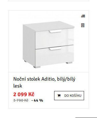 Noční stolek Aditio, bílý/bílý lesk