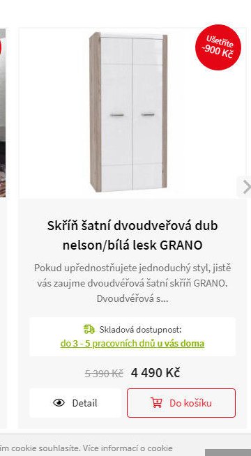 Skříň šatní dvoudveřová dub nelson/bílá lesk GRANO