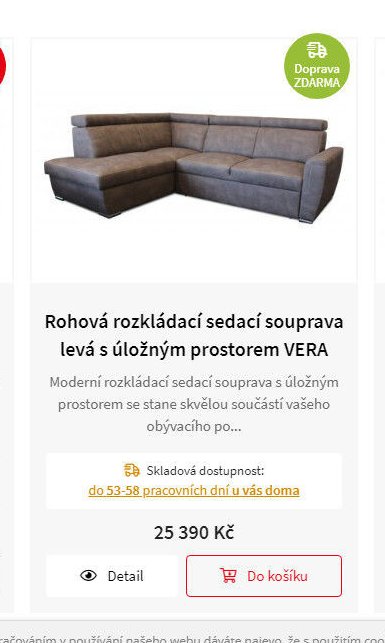 Rohová rozkládací sedací souprava levá s úložným prostorem VERA