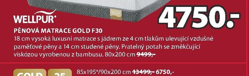 Wellpur pěnová matrace GOLD F30