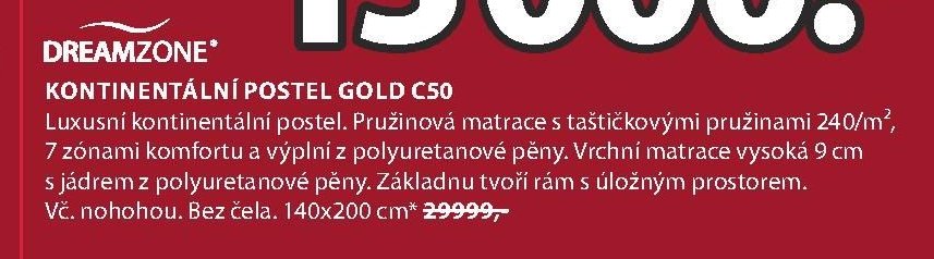 Dreamzone kontinentální postel GOLD C50