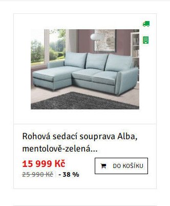 Rohová sedací souprava Alba, mentolově-zelená