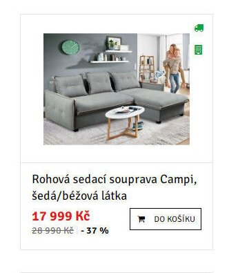 Rohová sedací souprava Campi, šedá/béžová látka