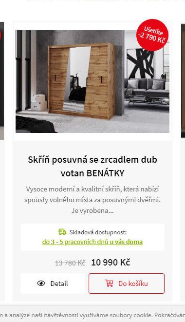 Skříň posuvná se zrcadlem dub votan BENÁTKY