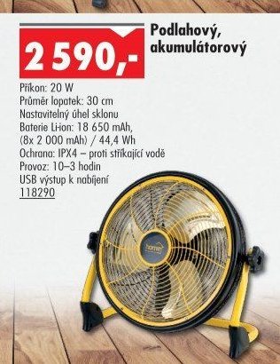 Podlahový, akumulátorový ventilátor