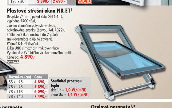 Plastové střešní okno NK E1