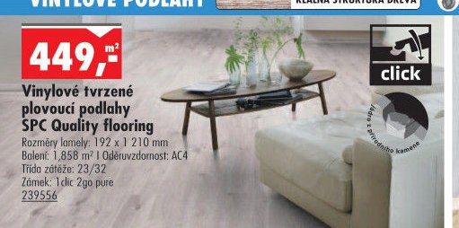 Vinylové tvrzené plovoucí podlahy SPC Quality flooring