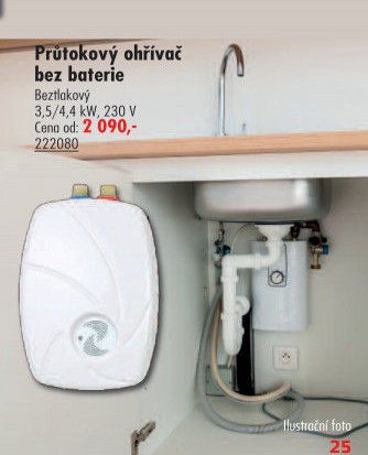 Průtokový ohřívač bez baterie