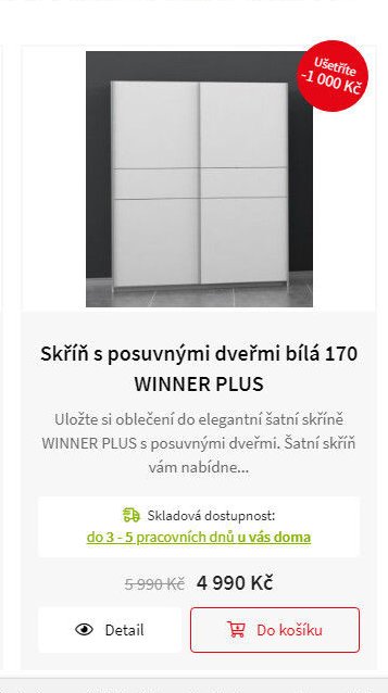 Skříň s posuvnými dveřmi bílá 170 WINNER PLUS