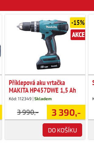 Příklepová aku vrtačka MAKITA HP457DWE 1,5 Ah