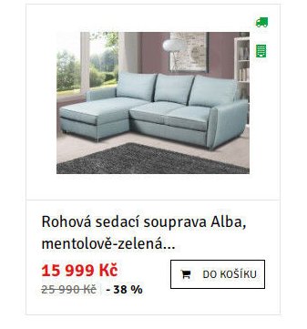Rohová sedací souprava Alba, mentolově-zelená...