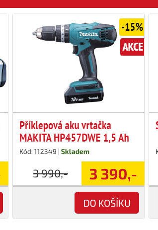 Příklepová aku vrtačka MAKITA HP457DWE 1,5 Ah