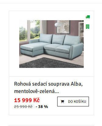 Rohová sedací souprava Alba, mentolově-zelená...