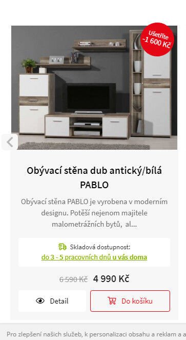 Obývací stěna dub antický/bílá PABLO