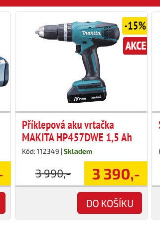 Příklepová aku vrtačka MAKITA HP457DWE 1,5 Ah