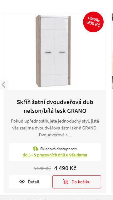 Skříň šatní dvoudveřová dub nelson/bílá lesk GRANO