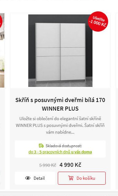 Skříň s posuvnými dveřmi bílá 170 WINNER PLUS