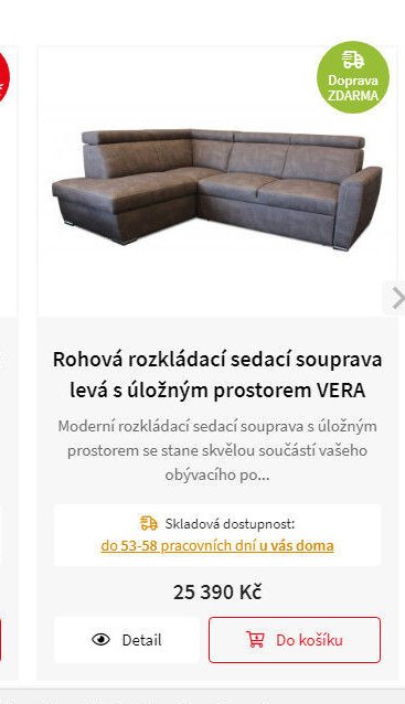 Rohová rozkládací sedací souprava levá s úložným prostorem VERA