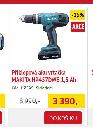 Příklepová aku vrtačka MAKITA HP457DWE 1,5 Ah