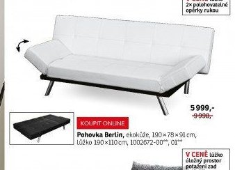 Pohovka Berlin, ekokůže, 190 x 78 x 91 cm, lůžko 190 x 110 cm, 1002672-00