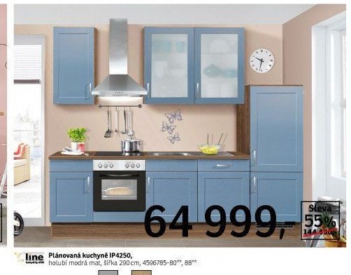 Plánovaná kuchyně IP4250, holubí modrá mat