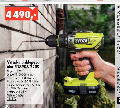 Vrtačka příklepová aku R18PD3-220S