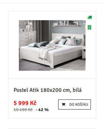 Postel Atik 180x200 cm, bílá