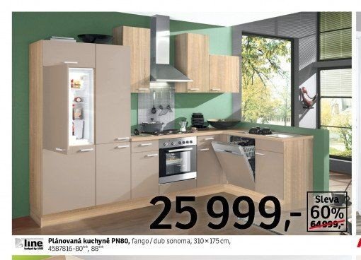 Plánovaná kuchyně PN80, fango/dub sonoma, 310x175 cm