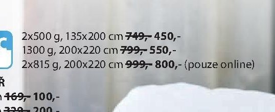 POLŠTÁŘ 2x500g 135x200cm, 1300g 200x220cm, 2x815g 200x220cm