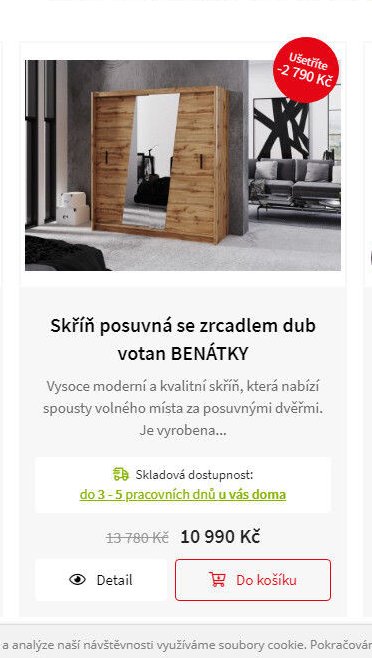 Skříň posuvná se zrcadlem dub votan BENÁTKY