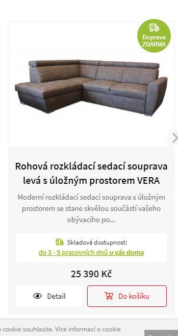 Rohová rozkládací sedací souprava levá s úložným prostorem VERA