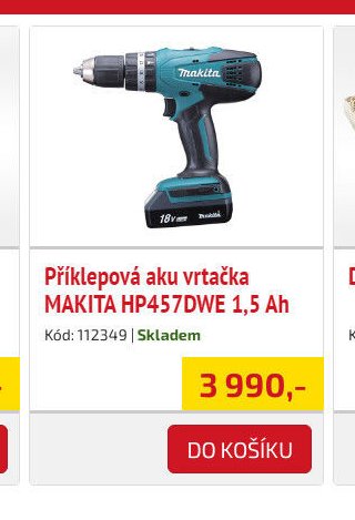 Příklepová aku vrtačka MAKITA HP457DWE 1,5 Ah