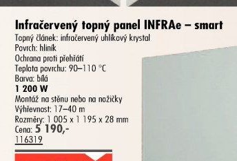 Infračervený topný panel INFRAe - smart 1 200 W