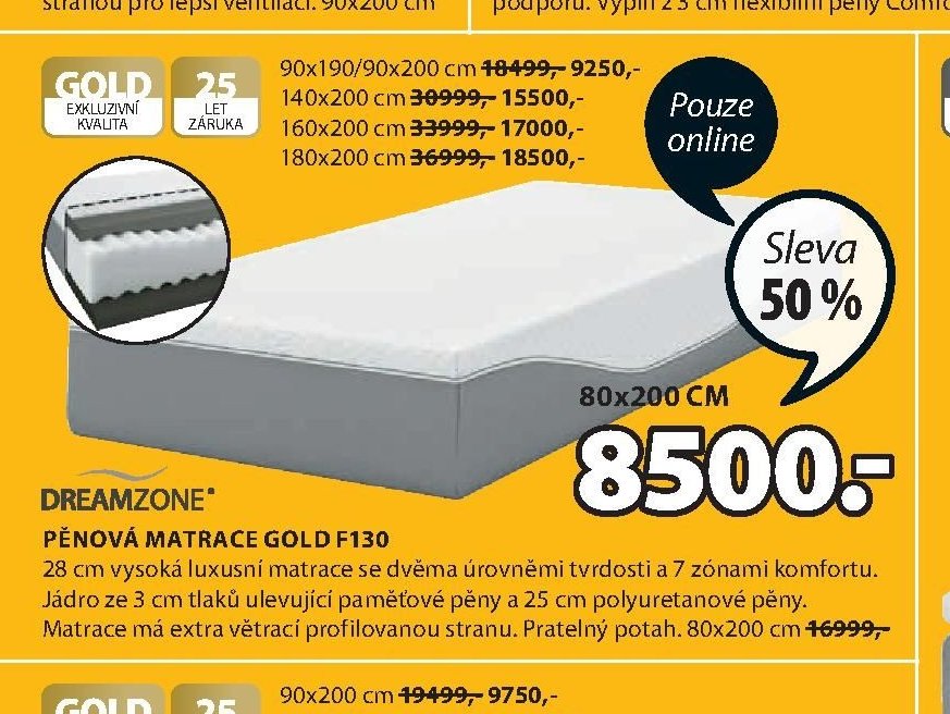 PĚNOVÁ MATRACE GOLD F130